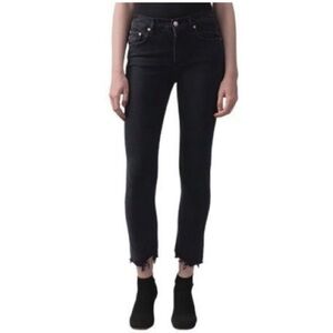 Agolde Toni Mid Rise Straight Leg Jeans Distressed Raw Fray Hem Black Wash sz 26